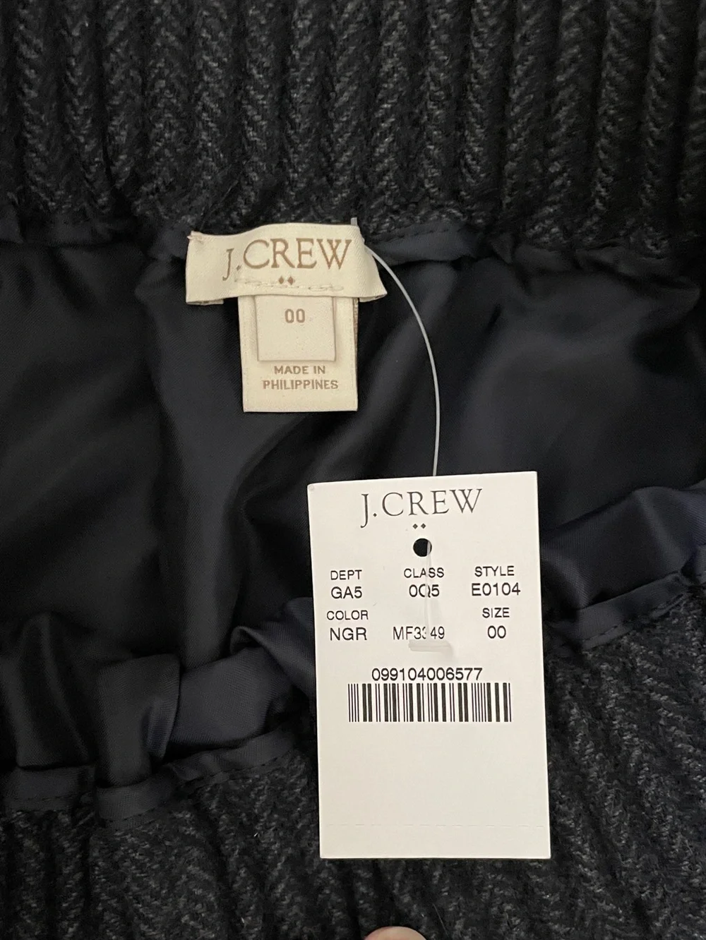 NWT J CREW Sidewalk Skirt Wool Blend Chevron Elastic Waist Size 00 Blue